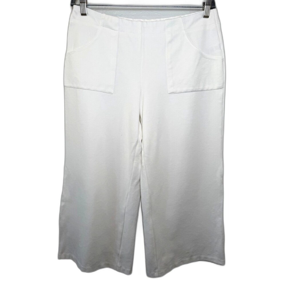 Haver+Blair Women's White Wide-Leg Pull-On Pants Large Patch Pockets